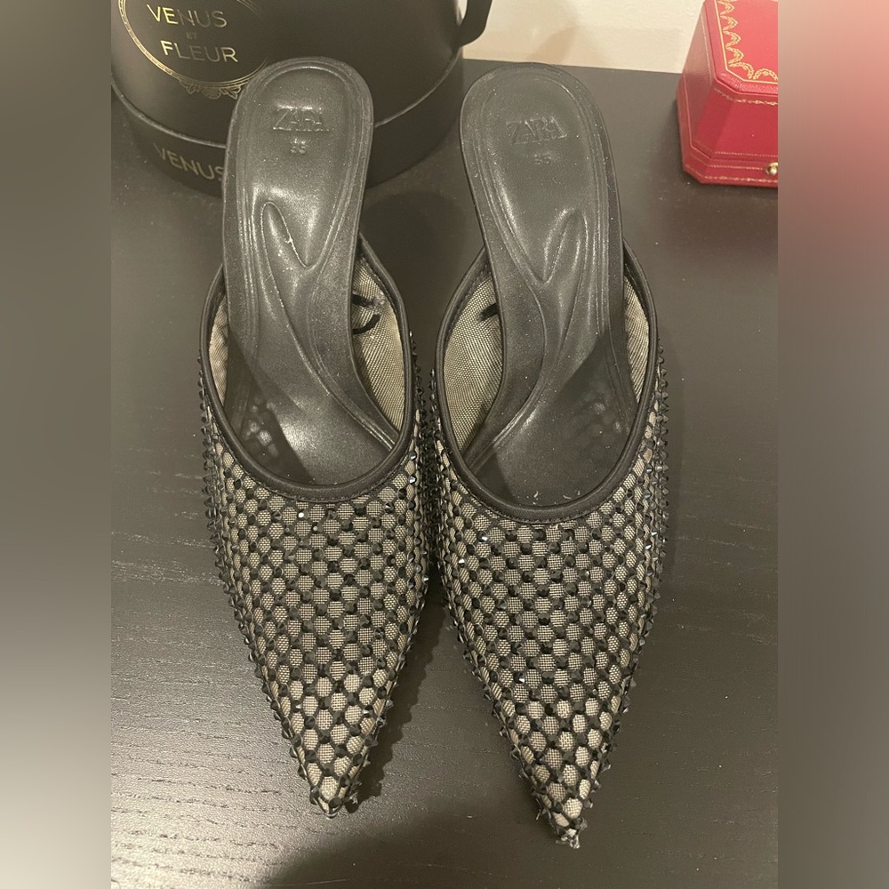 Zara Shiny Fabric Mules Size 5